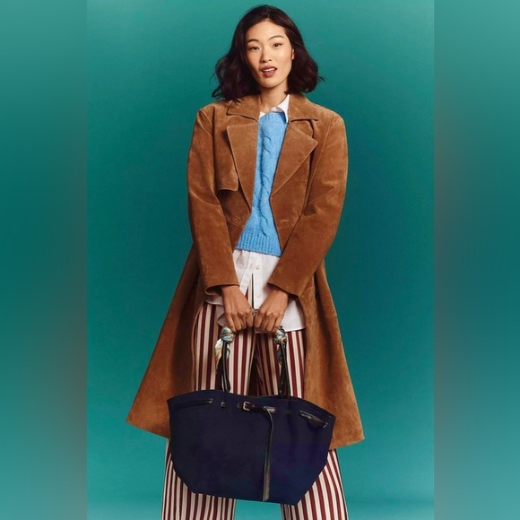Anthropologie Handbags - Anthropologie Elegant suede Navy blue Tote Bag nwt preppy boho co cos revolve